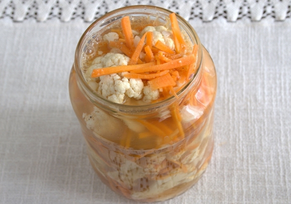 Korean style cauliflower in a jar