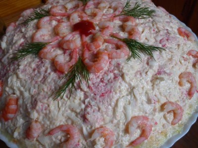 Seafood with shrimp and capelin caviar