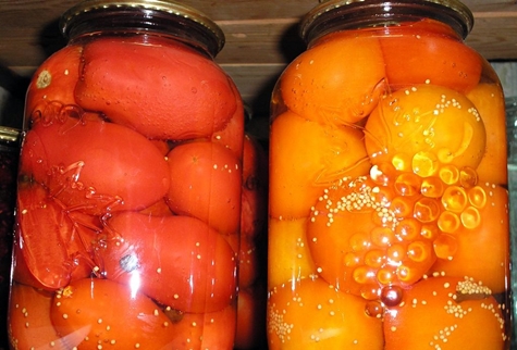 rajčata s hořčičnými semínky ve sklenici
