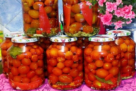 rajčata s hořčičnými semínky ve sklenicích