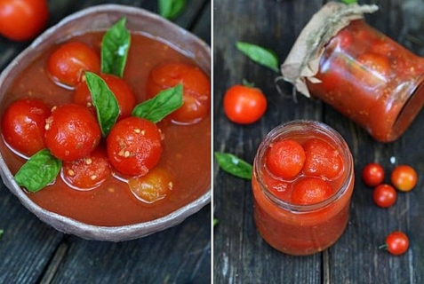 cherry rajčata ve vlastní šťávě v misce