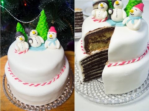 Snowmen - dalawang-tier na cake