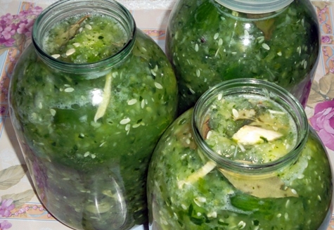 Gurken im eigenen Saft in Gläsern auf dem Tisch