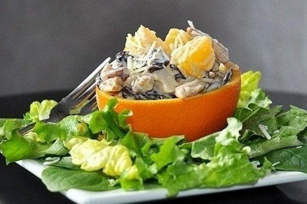 Cheese salad in orange