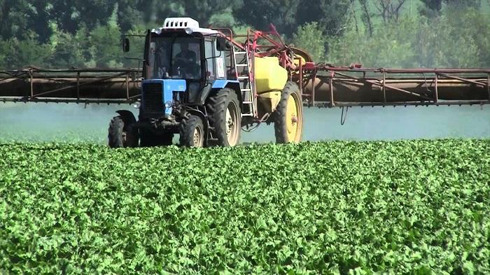 the tractor is driving 