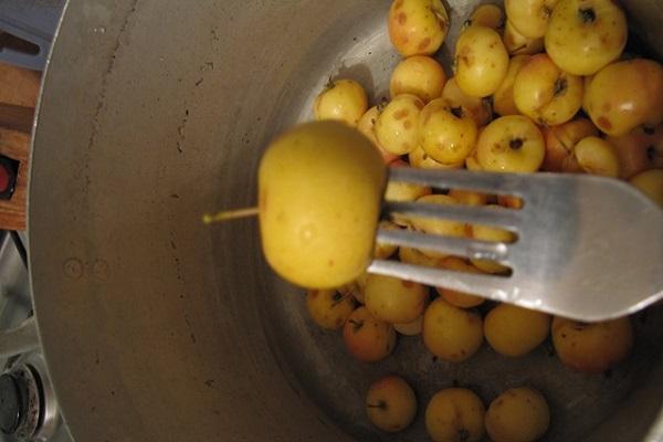 Äpfel auf einer Gabel 